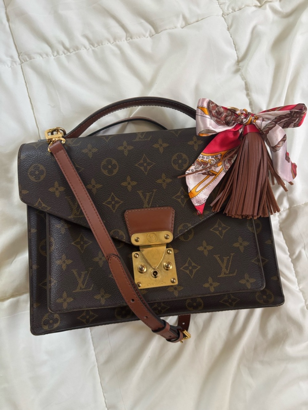 Louis Vuitton Monceau 28 Monogram Satchel Crossbody Purse Gold Hardware Vintage